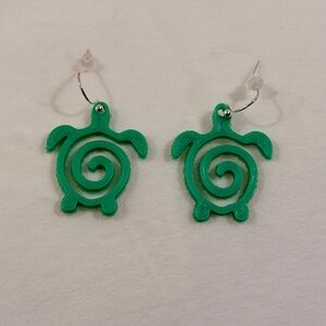 Green Turtle Spiral Drop Earrings